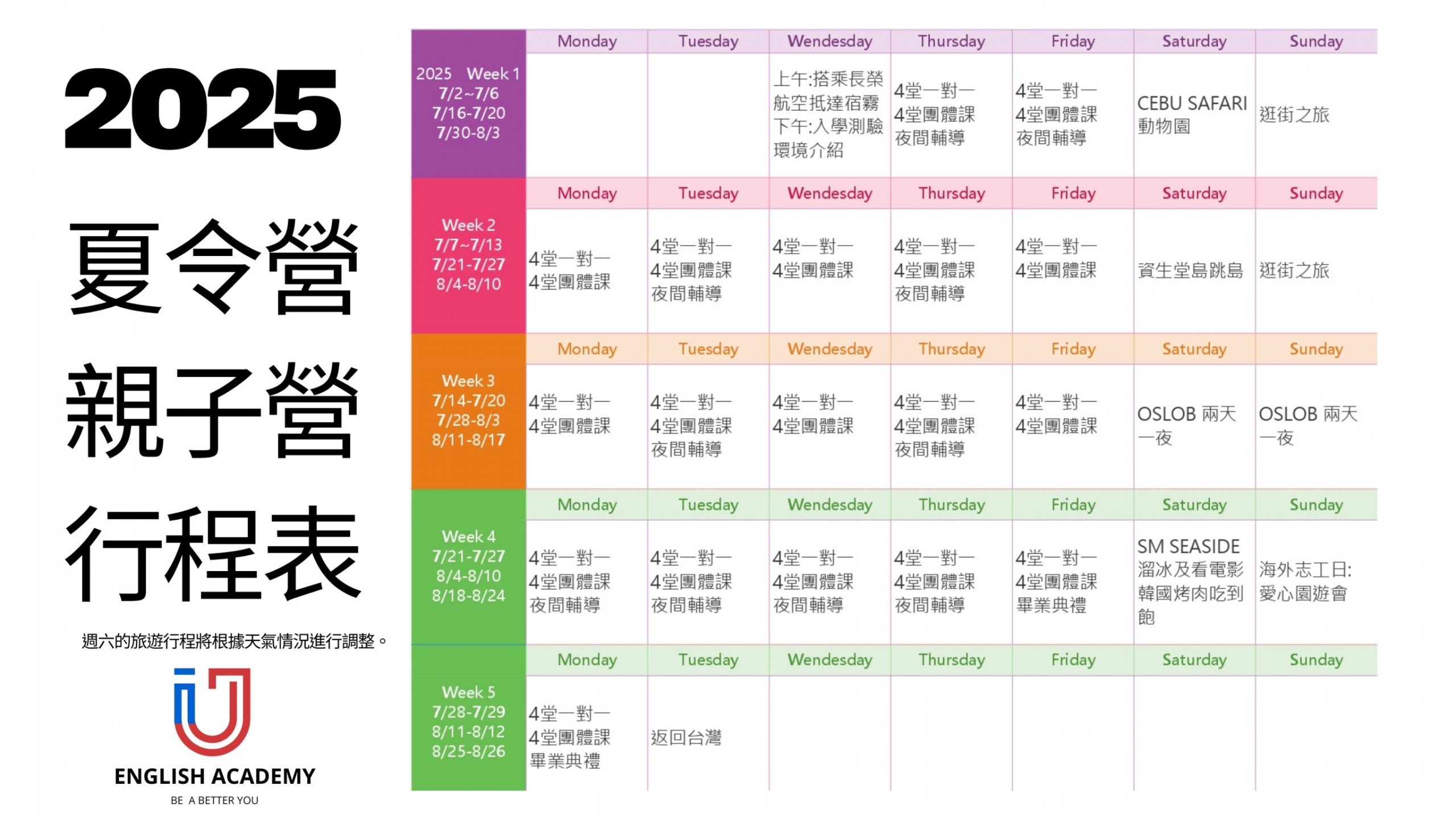 IU 2025夏令營行程表